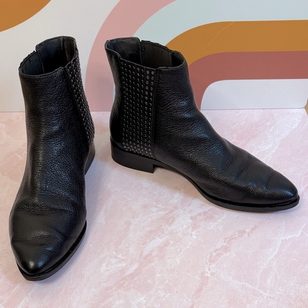 Diane Von Furstenberg Studded Black Leather Ankle Boots 7.5